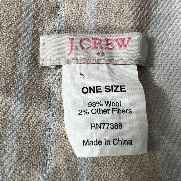 J. Crew Lambswool Plaid Scarf Preppy Beige Tan Silver Fall Winter Fringe 76"x20" - Picture 9 of 13